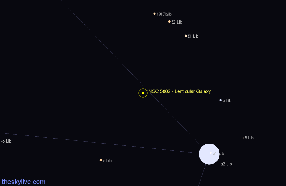 Finder chart NGC 5802 - Lenticular Galaxy in Libra star