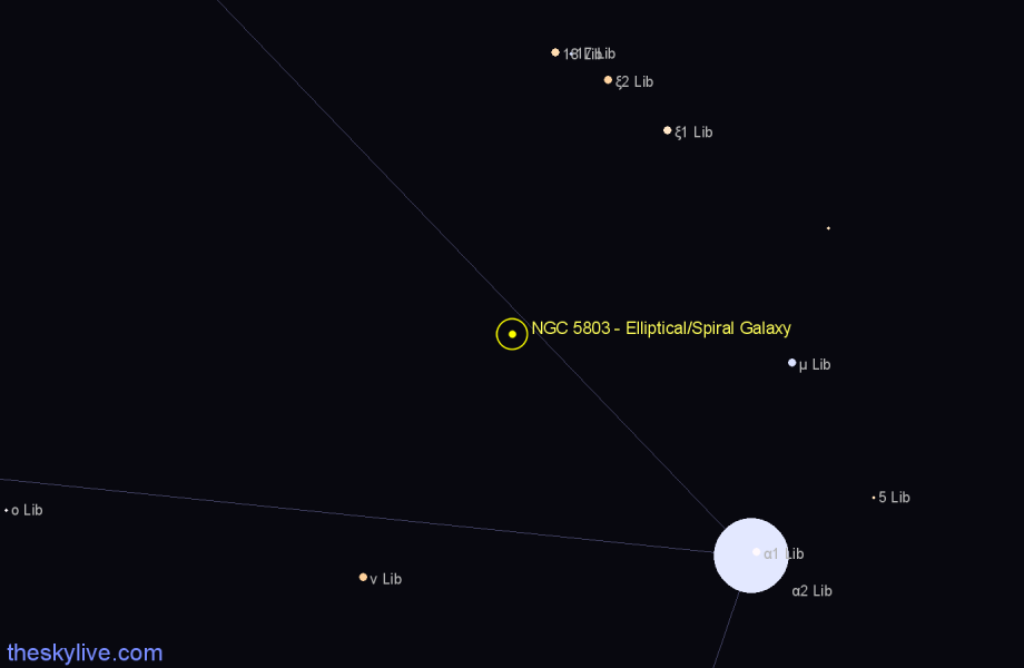 Finder chart NGC 5803 - Elliptical/Spiral Galaxy in Libra star