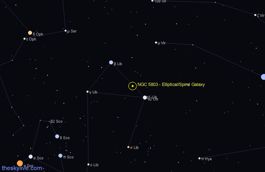 Finder chart NGC 5803 - Elliptical/Spiral Galaxy in Libra star