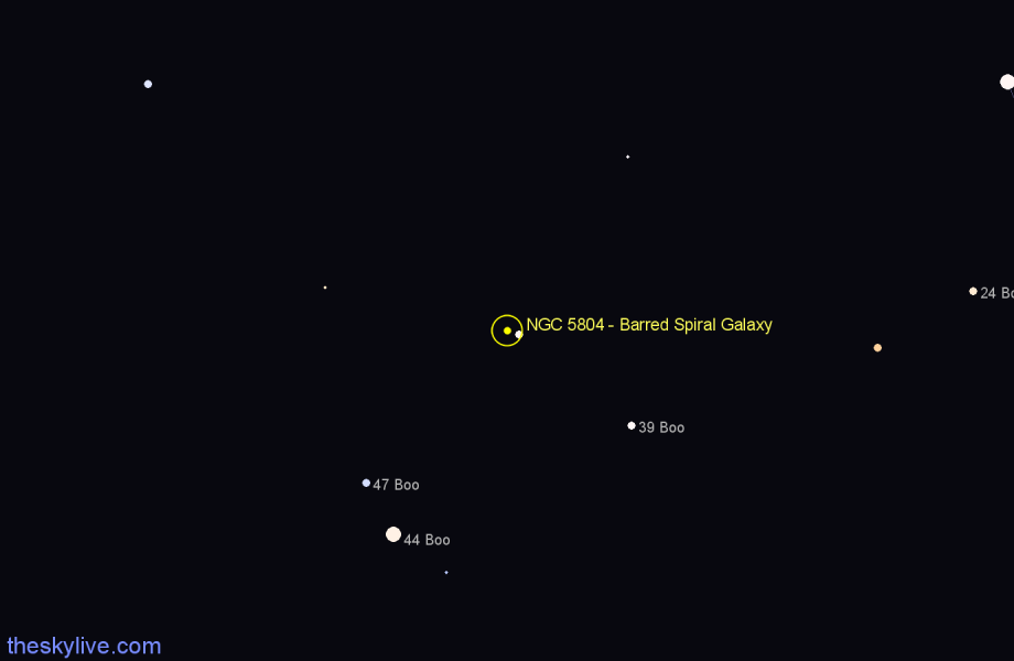 Finder chart NGC 5804 - Barred Spiral Galaxy in Boötes star