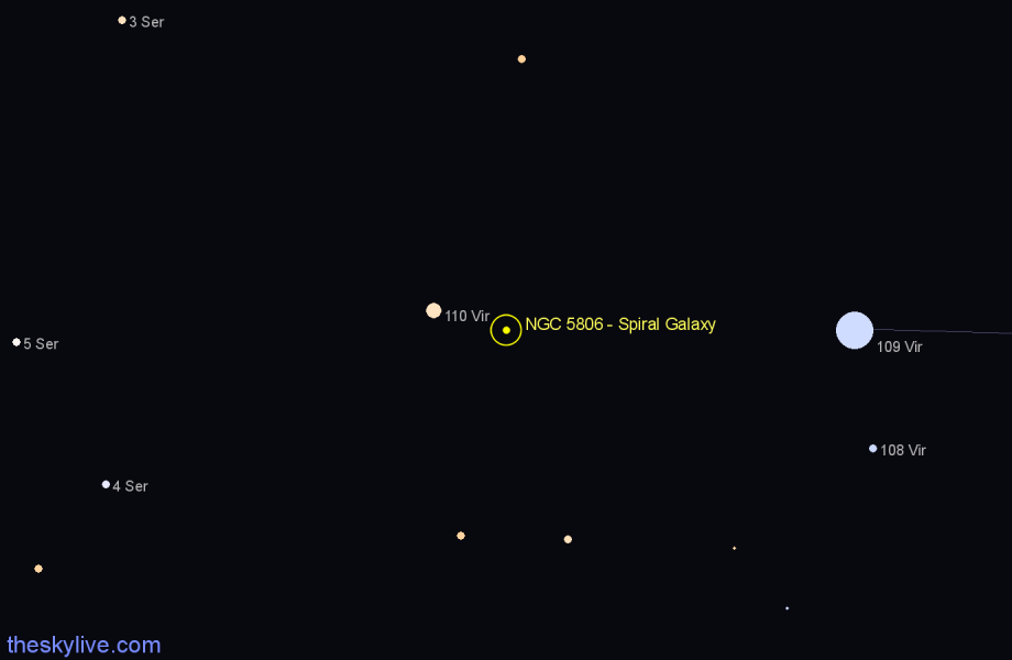 Finder chart NGC 5806 - Spiral Galaxy in Virgo star