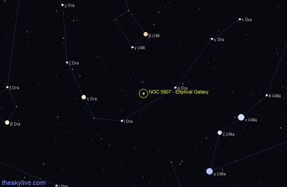 Finder chart NGC 5807 - Elliptical Galaxy in Draco star