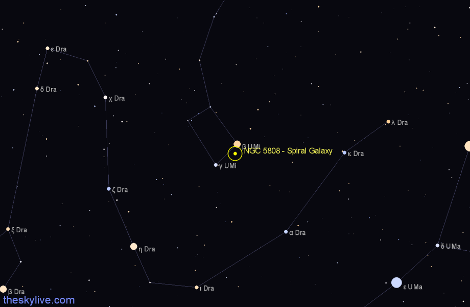 Finder chart NGC 5808 - Spiral Galaxy in Ursa Minor star