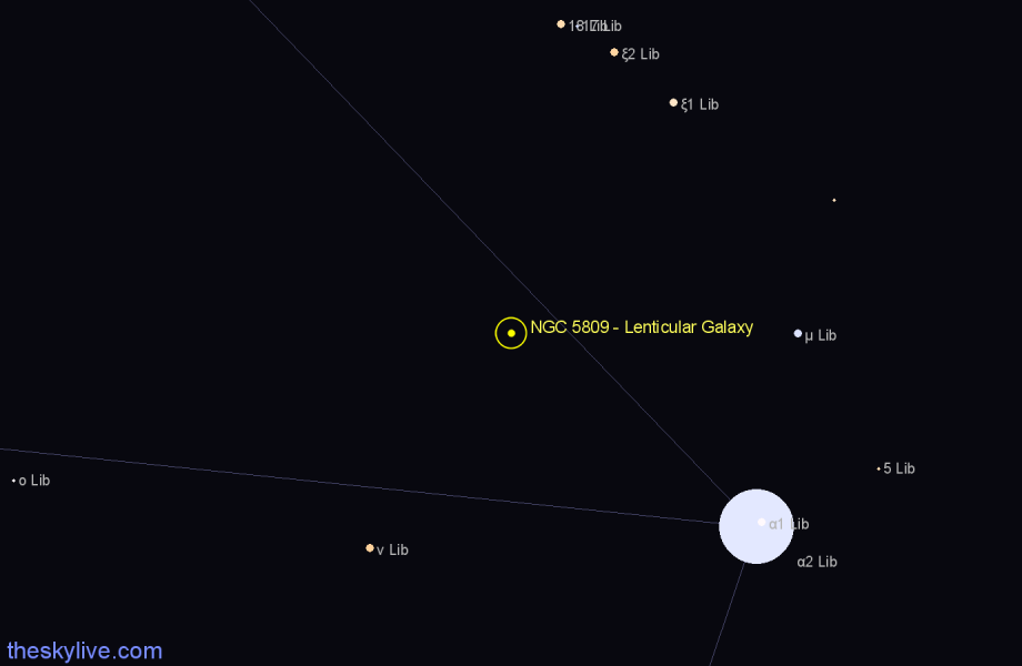 Finder chart NGC 5809 - Lenticular Galaxy in Libra star