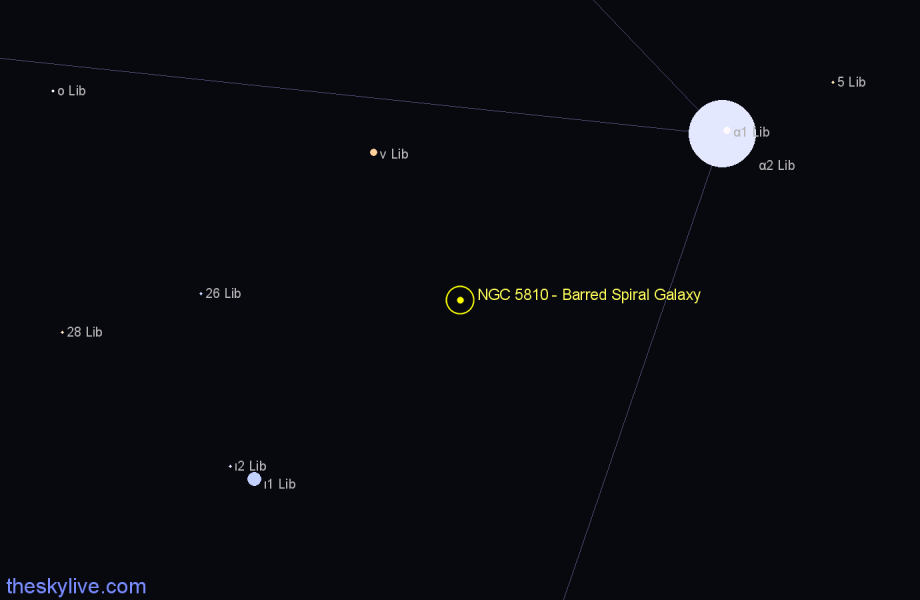 Finder chart NGC 5810 - Barred Spiral Galaxy in Libra star