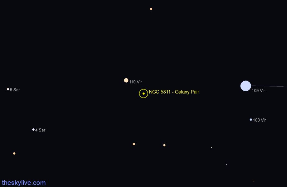 Finder chart NGC 5811 - Galaxy Pair in Virgo star