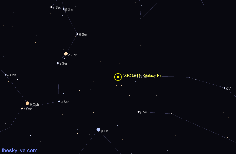 Finder chart NGC 5811 - Galaxy Pair in Virgo star