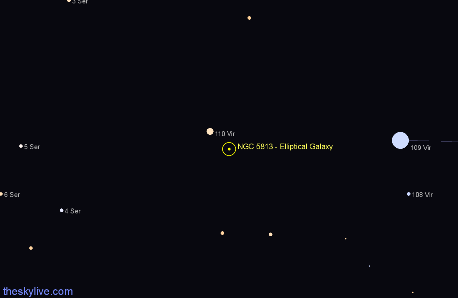 Finder chart NGC 5813 - Elliptical Galaxy in Virgo star