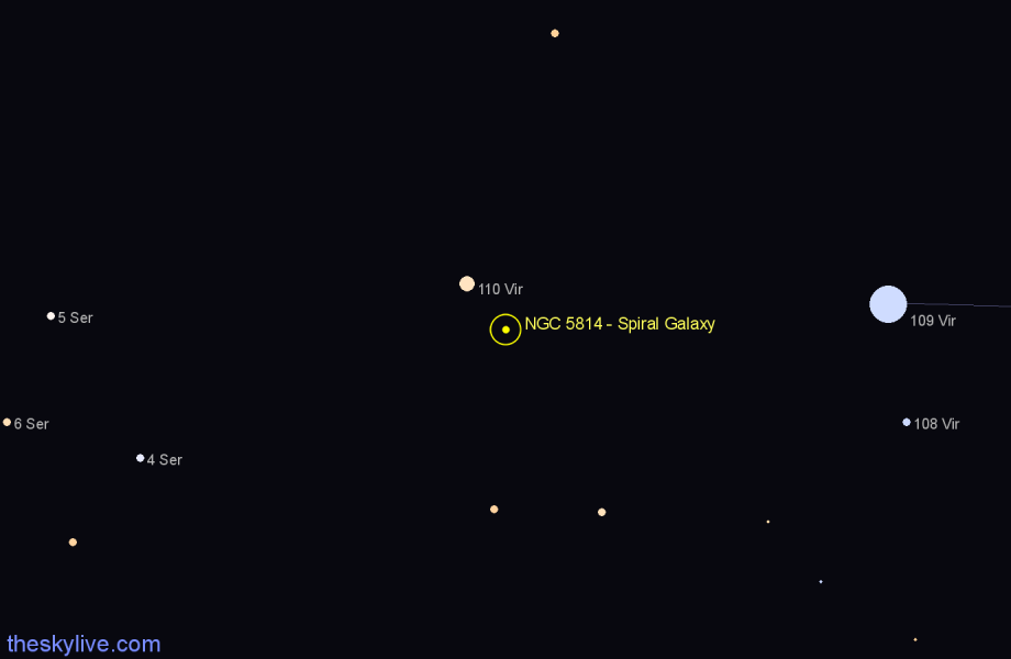 Finder chart NGC 5814 - Spiral Galaxy in Virgo star