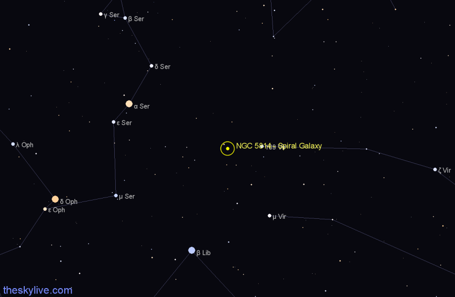 Finder chart NGC 5814 - Spiral Galaxy in Virgo star