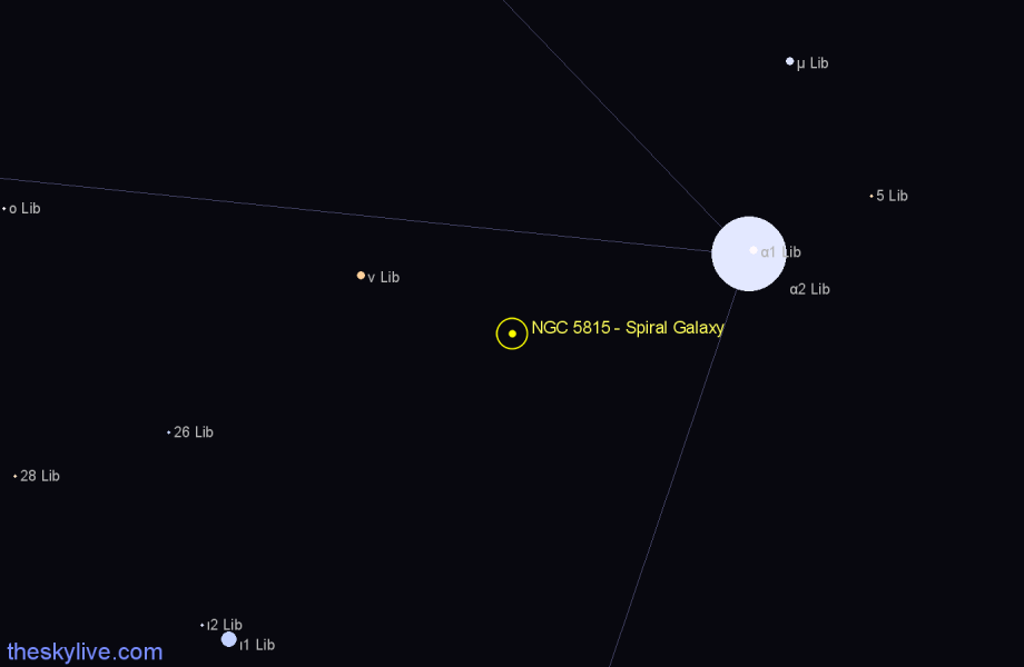 Finder chart NGC 5815 - Spiral Galaxy in Libra star