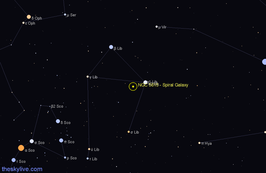 Finder chart NGC 5815 - Spiral Galaxy in Libra star