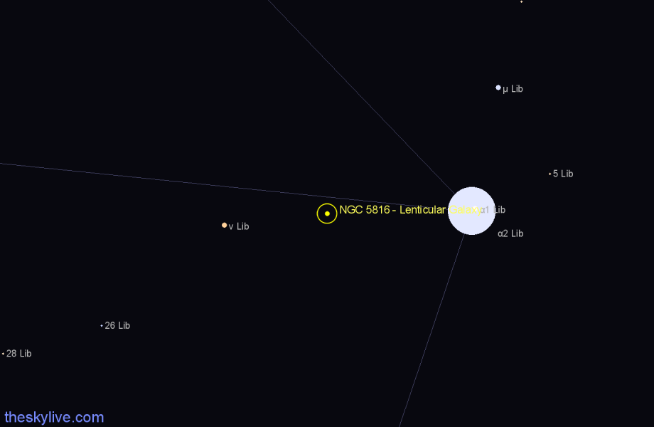 Finder chart NGC 5816 - Lenticular Galaxy in Libra star