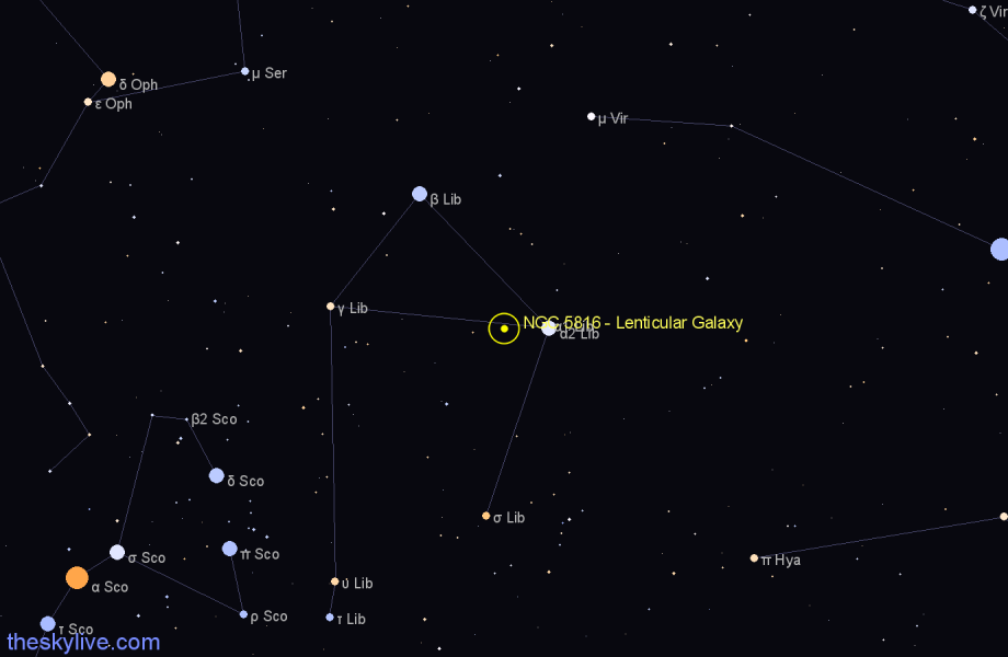 Finder chart NGC 5816 - Lenticular Galaxy in Libra star