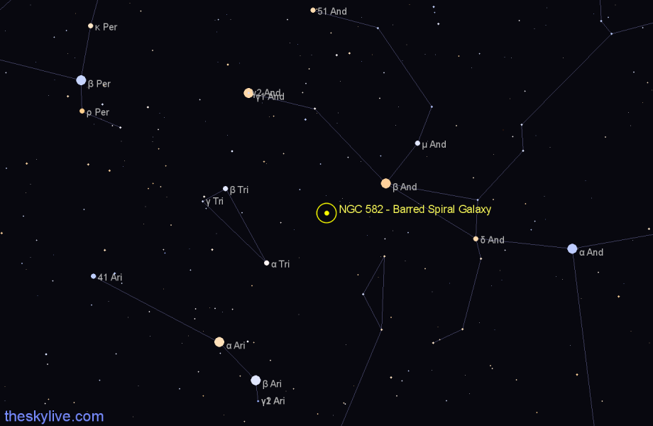 Finder chart NGC 582 - Barred Spiral Galaxy in Triangulum star