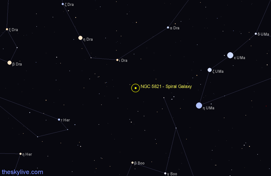 Finder chart NGC 5821 - Spiral Galaxy in Boötes star