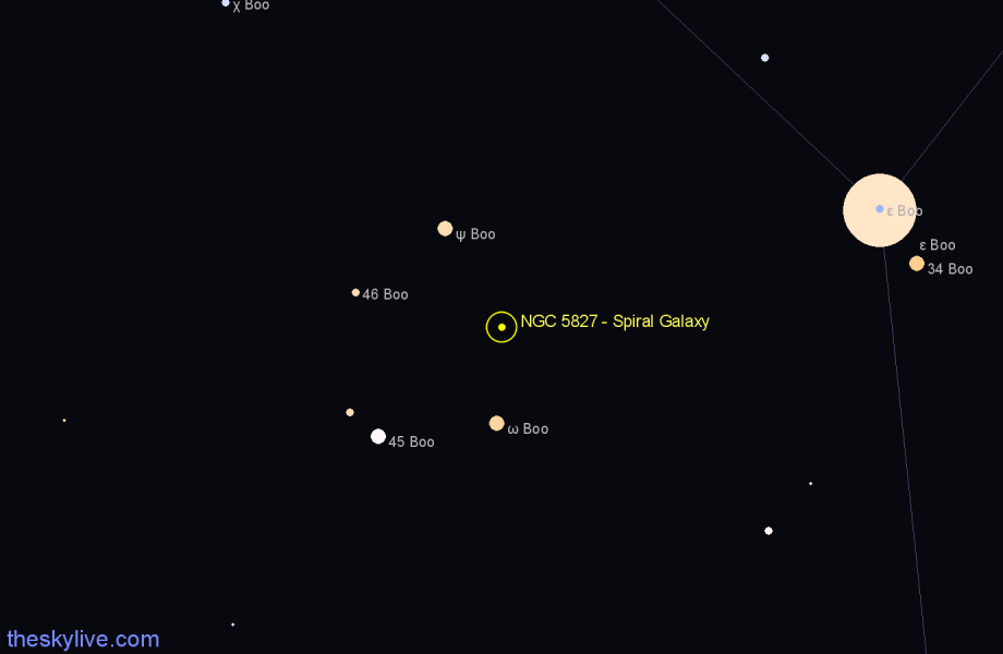 Finder chart NGC 5827 - Spiral Galaxy in Boötes star