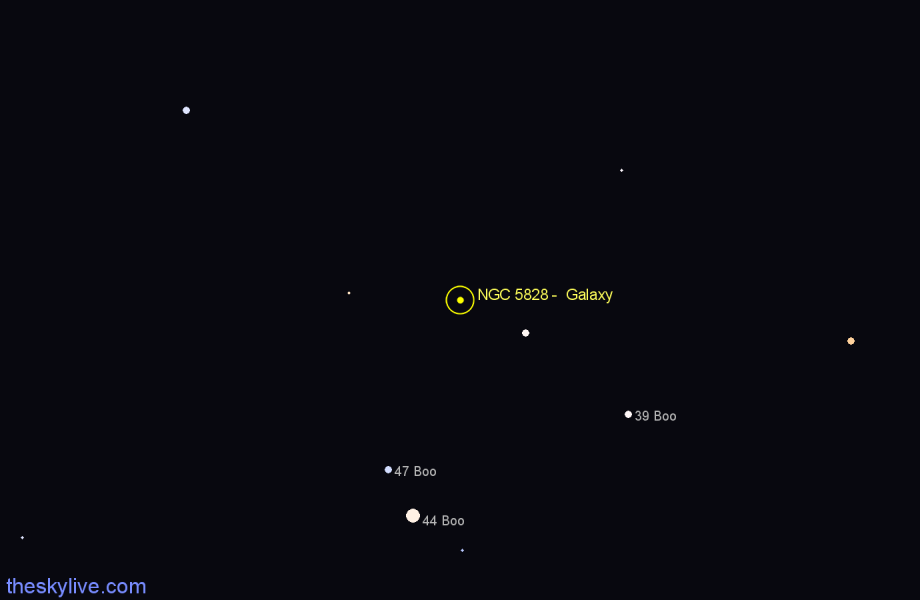 Finder chart NGC 5828 -  Galaxy in Boötes star