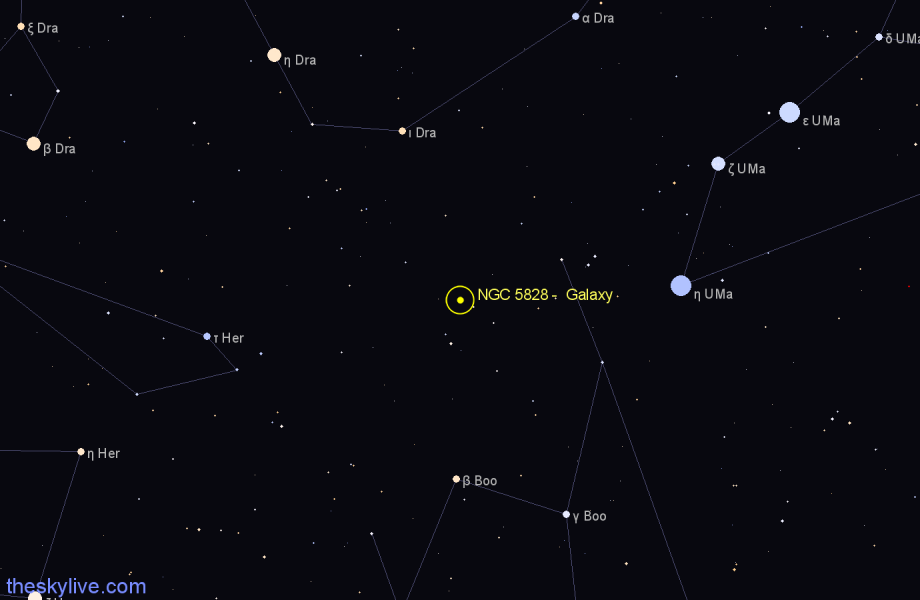 Finder chart NGC 5828 -  Galaxy in Boötes star