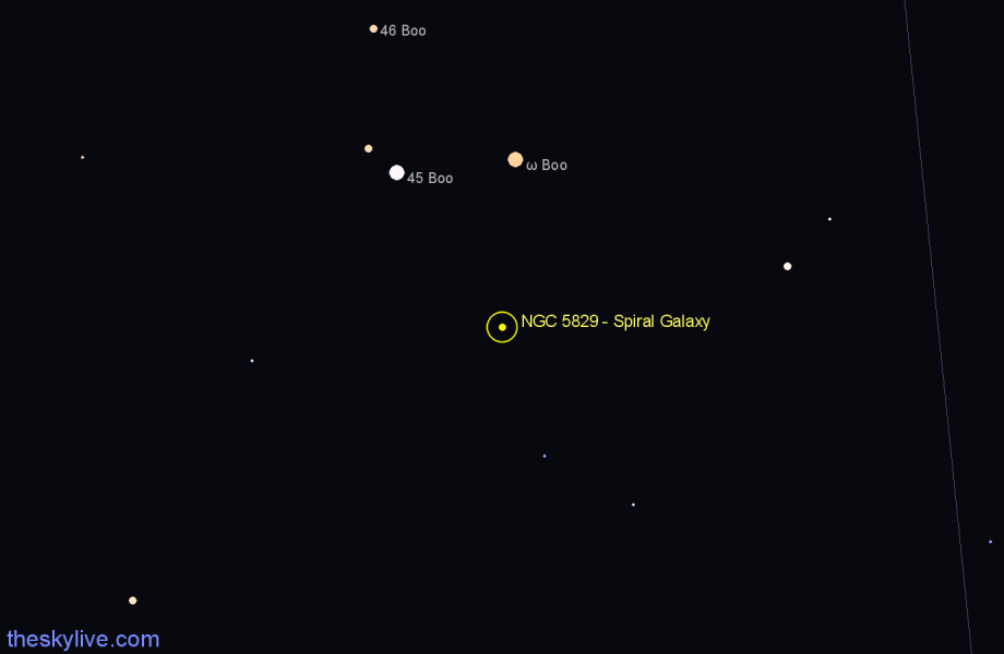 Finder chart NGC 5829 - Spiral Galaxy in Boötes star