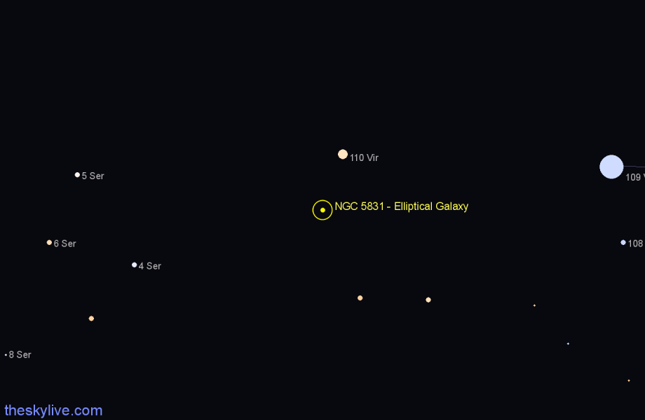 Finder chart NGC 5831 - Elliptical Galaxy in Virgo star