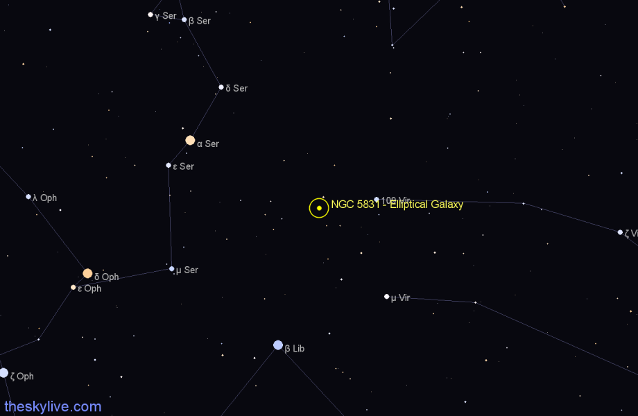 Finder chart NGC 5831 - Elliptical Galaxy in Virgo star