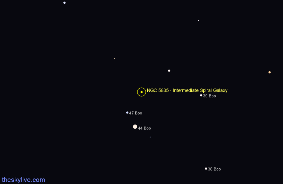 Finder chart NGC 5835 - Intermediate Spiral Galaxy in Boötes star