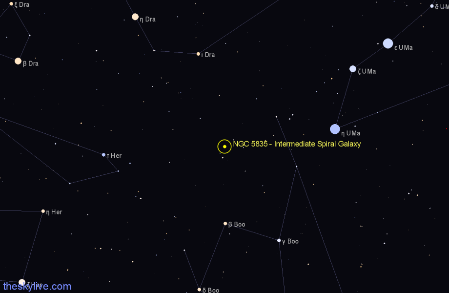 Finder chart NGC 5835 - Intermediate Spiral Galaxy in Boötes star