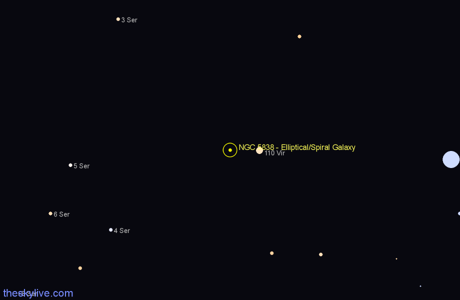 Finder chart NGC 5838 - Elliptical/Spiral Galaxy in Virgo star