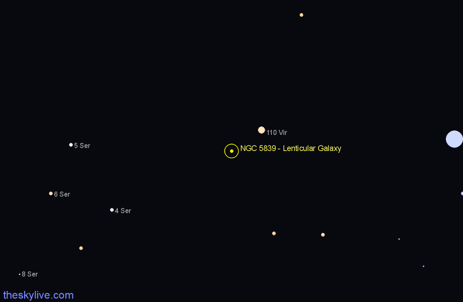 Finder chart NGC 5839 - Lenticular Galaxy in Virgo star