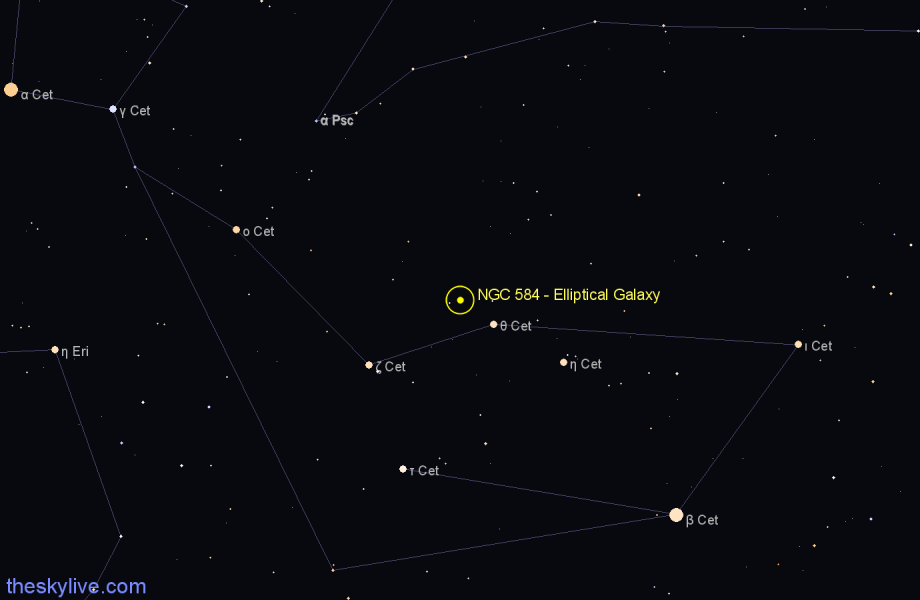 Finder chart NGC 584 - Elliptical Galaxy in Cetus star