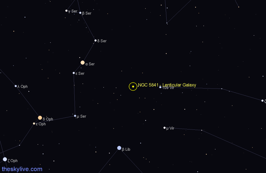 Finder chart NGC 5841 - Lenticular Galaxy in Virgo star