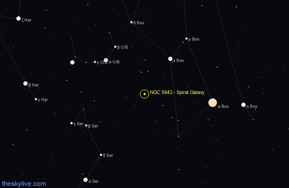 Finder chart NGC 5842 - Spiral Galaxy in Boötes star