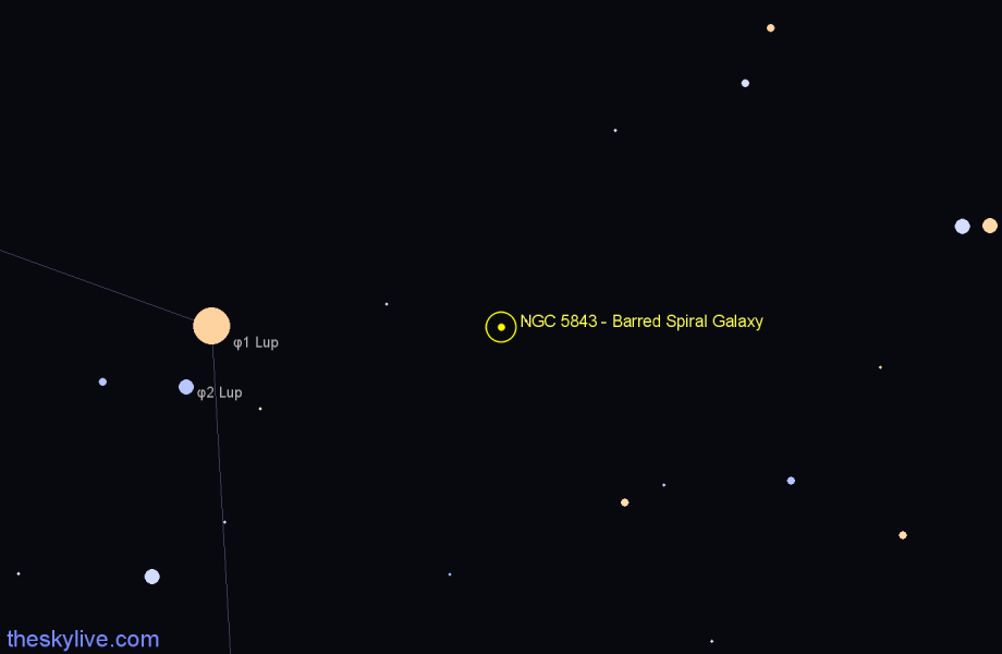 Finder chart NGC 5843 - Barred Spiral Galaxy in Lupus star