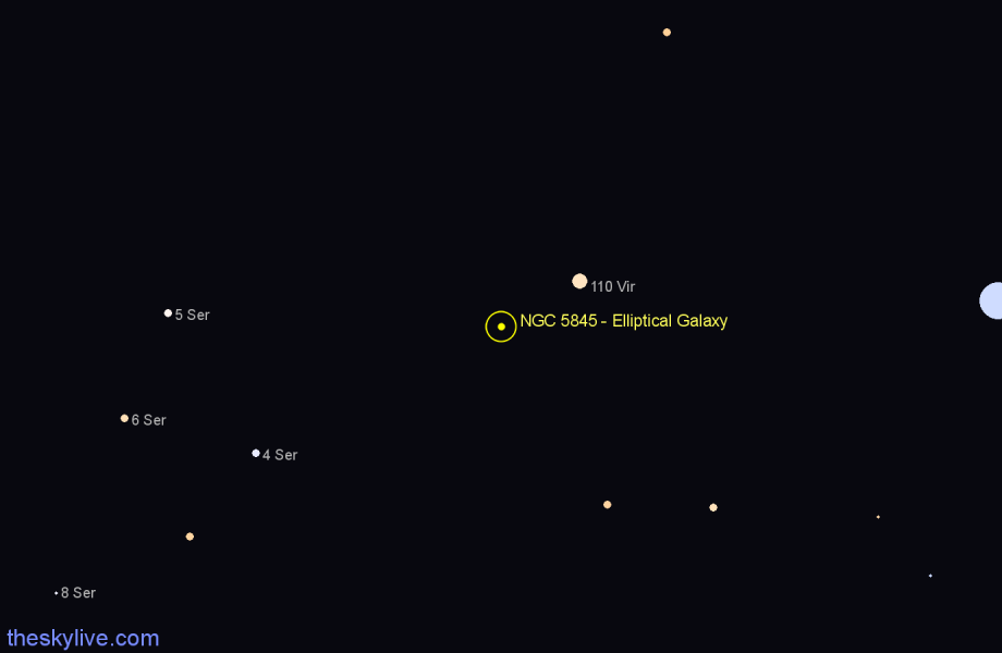 Finder chart NGC 5845 - Elliptical Galaxy in Virgo star