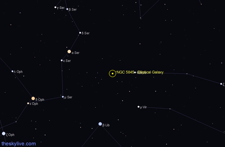 Finder chart NGC 5845 - Elliptical Galaxy in Virgo star