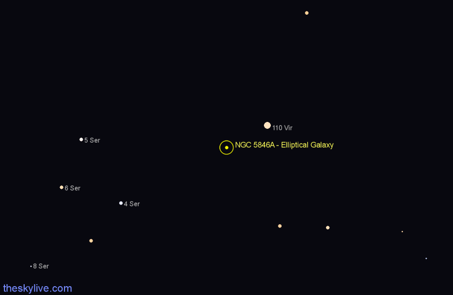 Finder chart NGC 5846A - Elliptical Galaxy in Virgo star