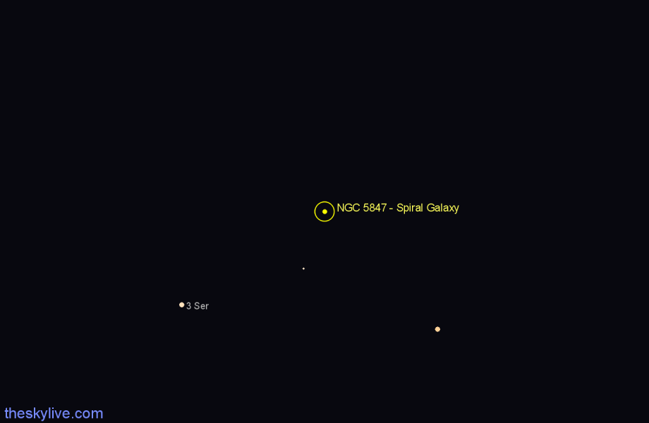 Finder chart NGC 5847 - Spiral Galaxy in Virgo star