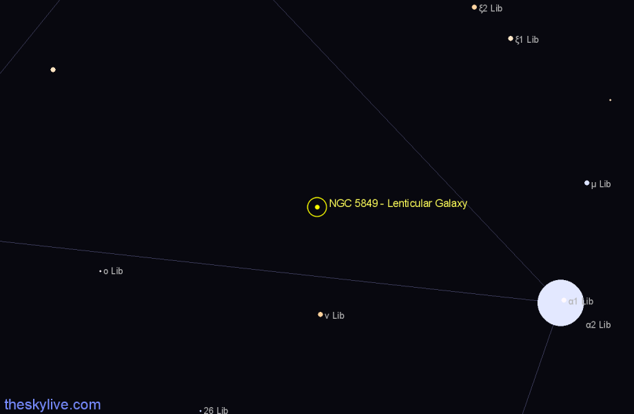 Finder chart NGC 5849 - Lenticular Galaxy in Libra star