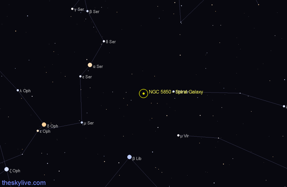 Finder chart NGC 5850 - Spiral Galaxy in Virgo star