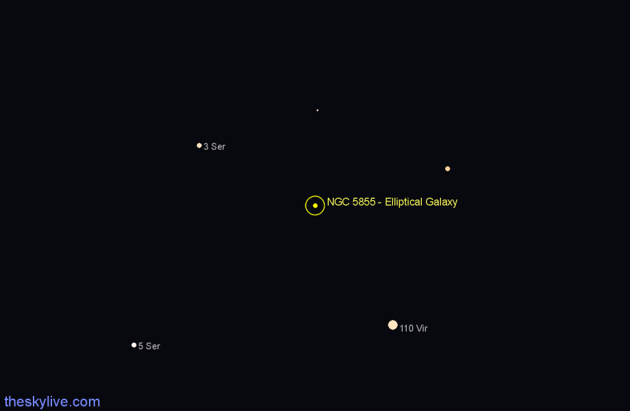 Finder chart NGC 5855 - Elliptical Galaxy in Virgo star