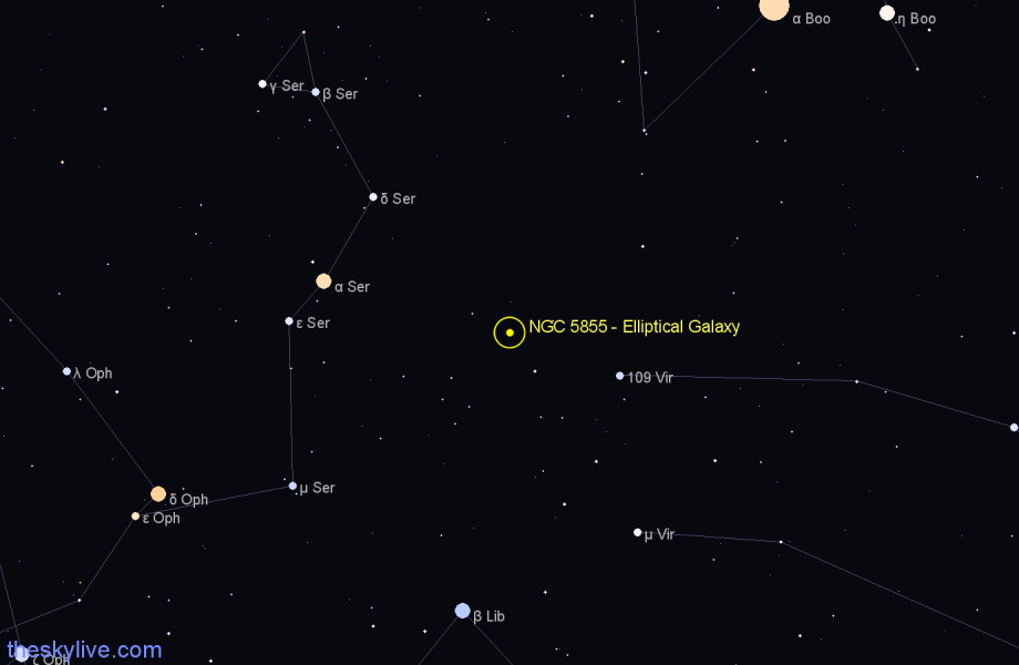 Finder chart NGC 5855 - Elliptical Galaxy in Virgo star