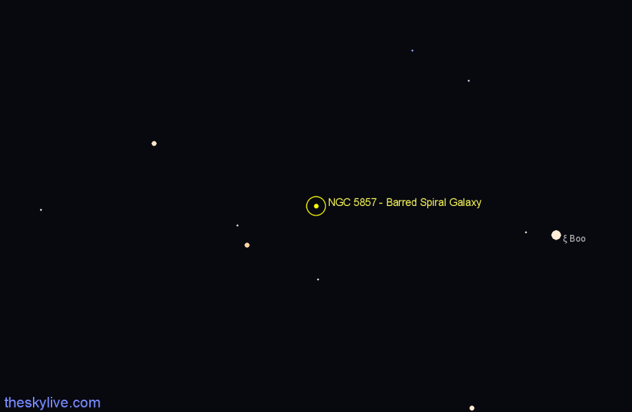 Finder chart NGC 5857 - Barred Spiral Galaxy in Boötes star