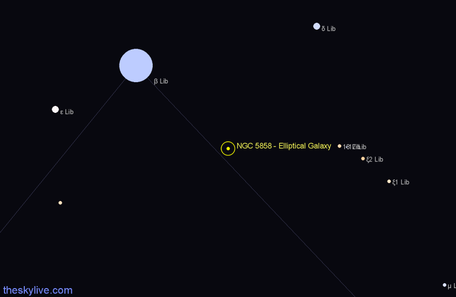 Finder chart NGC 5858 - Elliptical Galaxy in Libra star