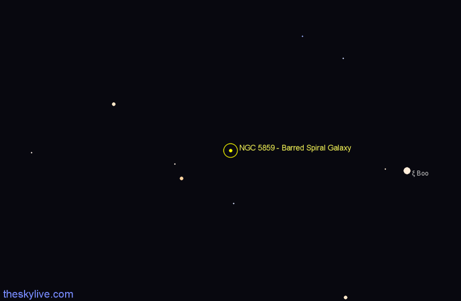 Finder chart NGC 5859 - Barred Spiral Galaxy in Boötes star