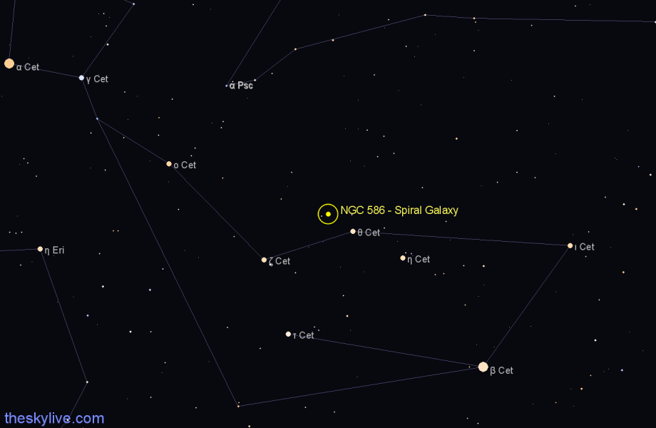 Finder chart NGC 586 - Spiral Galaxy in Cetus star