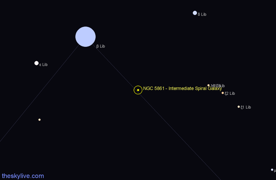 Finder chart NGC 5861 - Intermediate Spiral Galaxy in Libra star