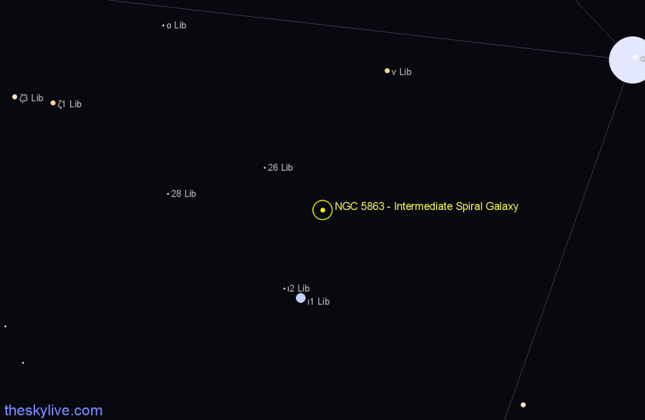 Finder chart NGC 5863 - Intermediate Spiral Galaxy in Libra star