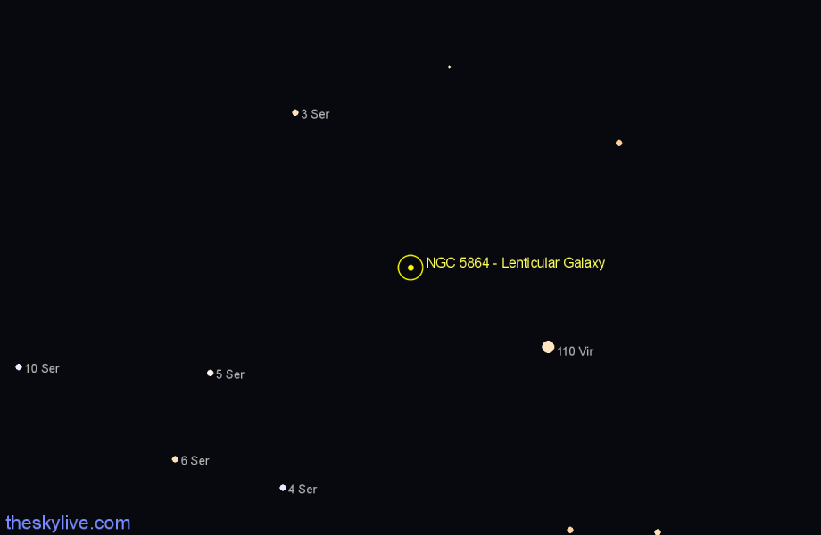 Finder chart NGC 5864 - Lenticular Galaxy in Virgo star