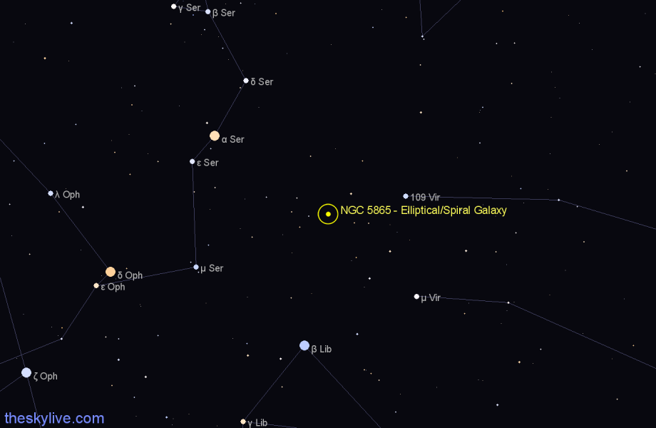 Finder chart NGC 5865 - Elliptical/Spiral Galaxy in Virgo star